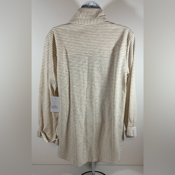 Women’s White & Brown  Blouse 3/4 Sleeve Croft And Barrow, Size L - Picture 5 of 11